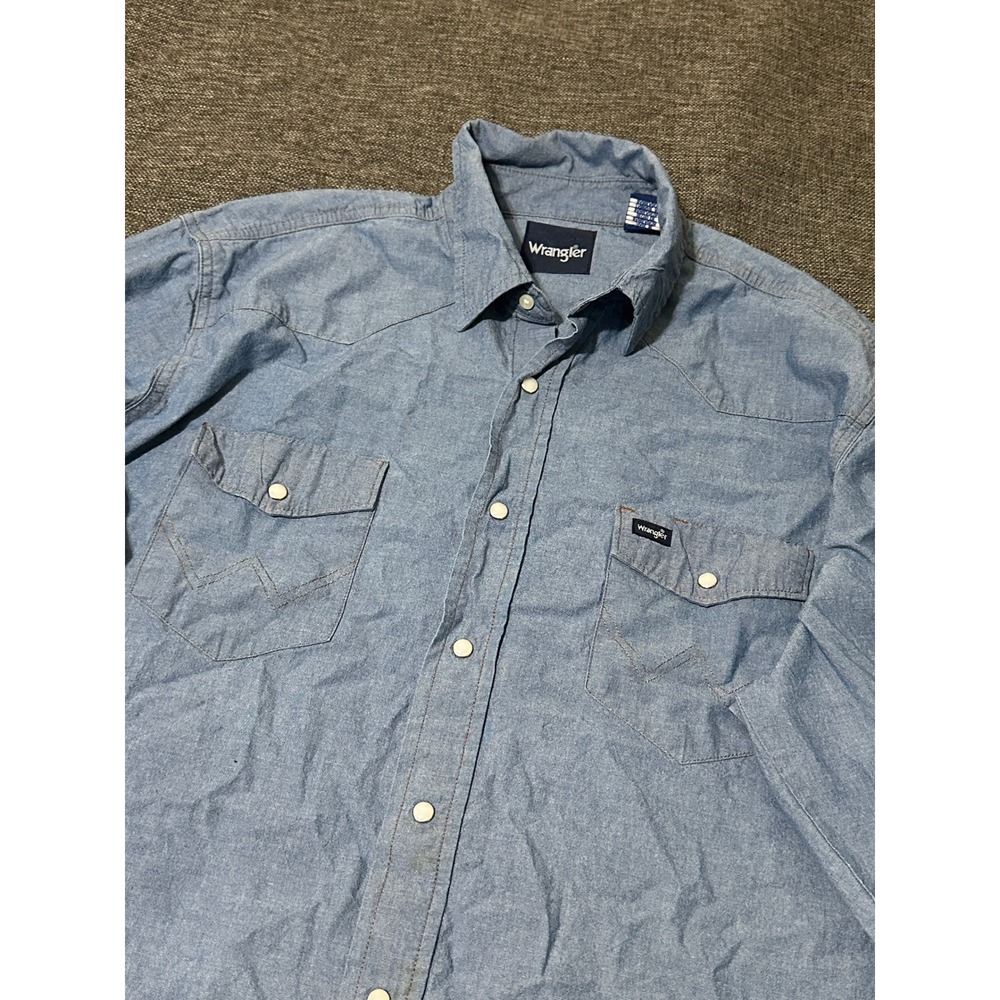 Wrangler Men's XXL Long Sleeve Western Denim Shirt Blue Pearl Snap - Picture 7 of 10